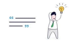 an animated image of a person with a lightbulb in his hand and quoted lines beside