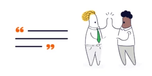 an animated image of two people doing a high five and quoted lines beside