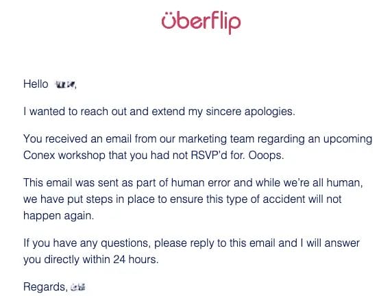 apology email from Uberflip
