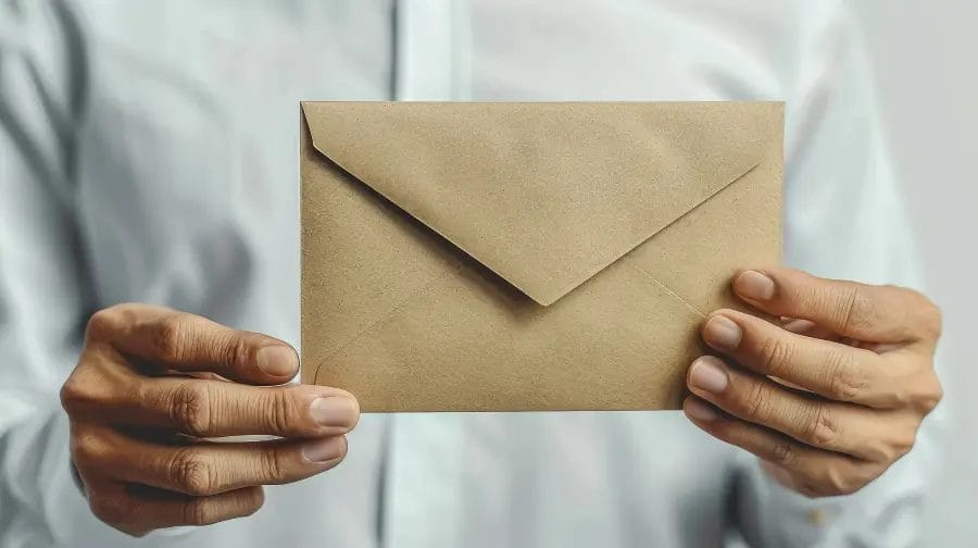 a person holding a brown envelope with both hands