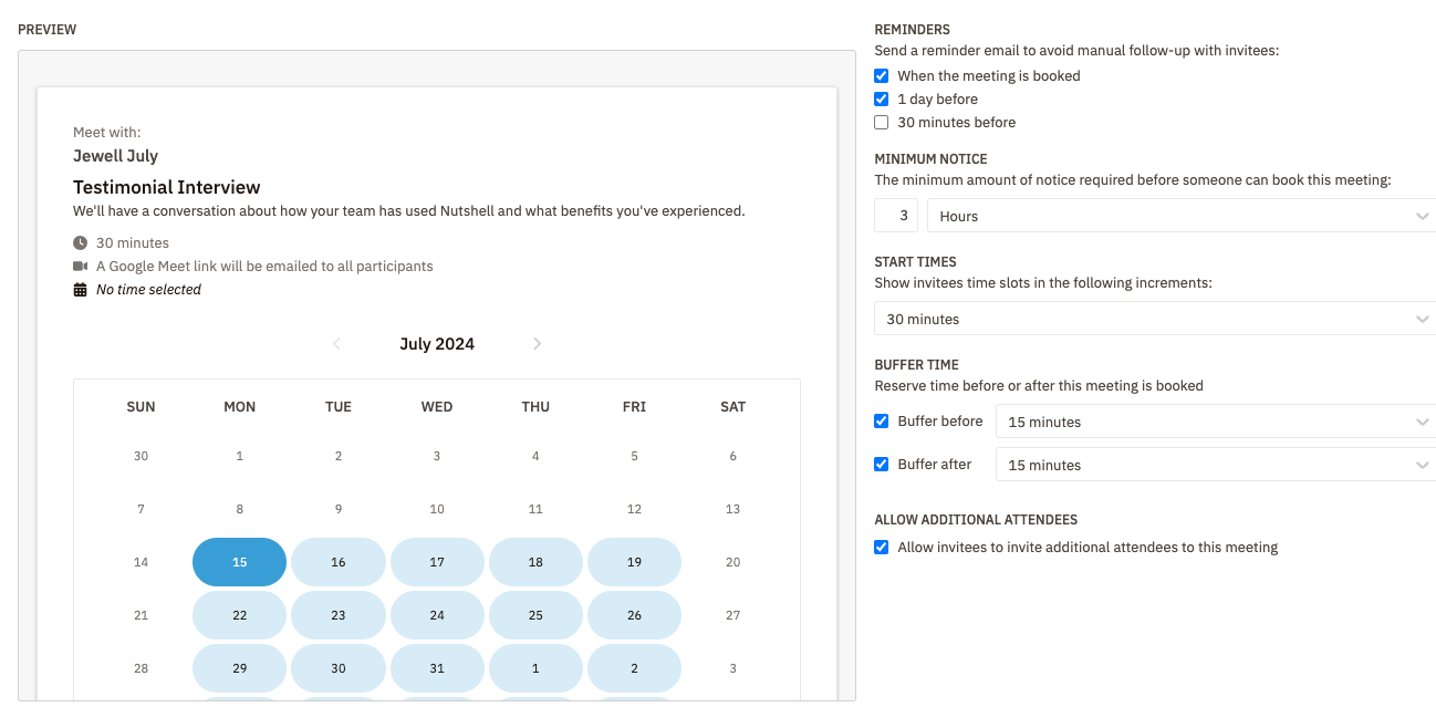 Nutshell scheduler reminder settings
