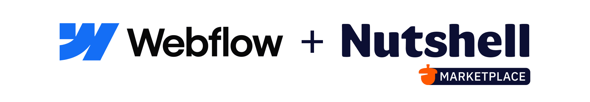 a logo for webflow and Nutshell on a white background