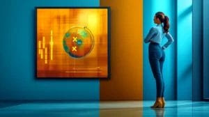 A person tracking competitors on a screen with a globe with x marks