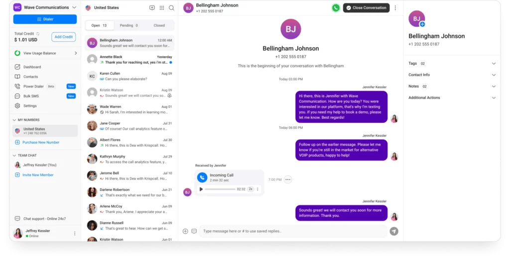 KrispCall interface screenshot
