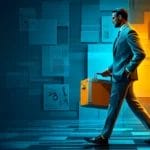 A sales a manager on a suit and is carrying a tool box