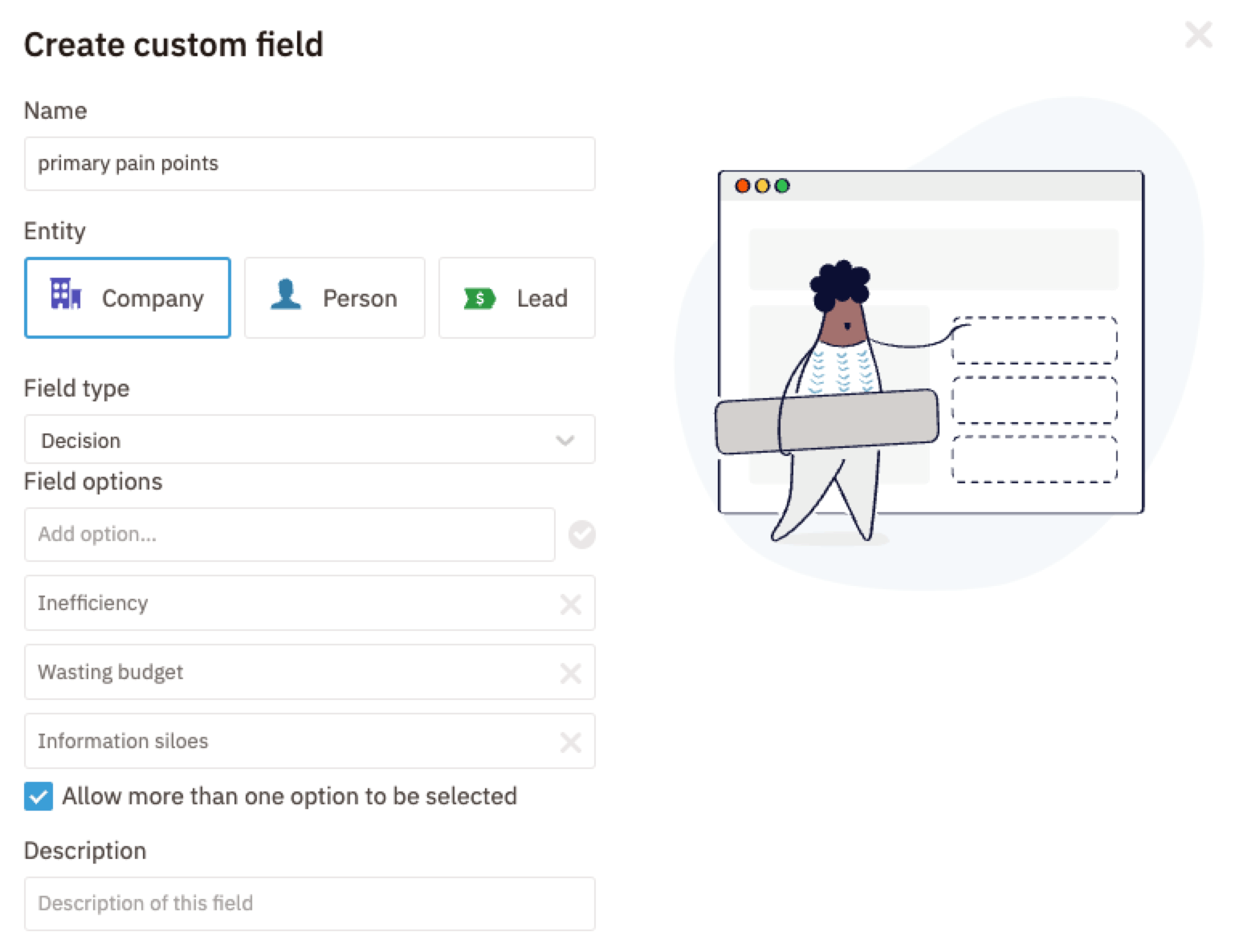 Screenshot of creating a new custom field
