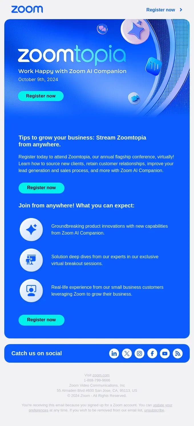 Zoomtopia event announcement email example