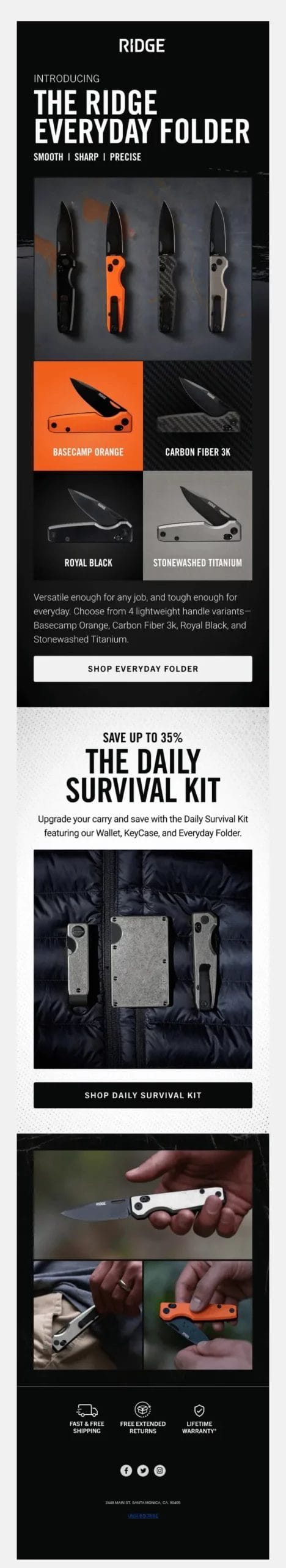 Ridge everyday folder product launch announcement email example
