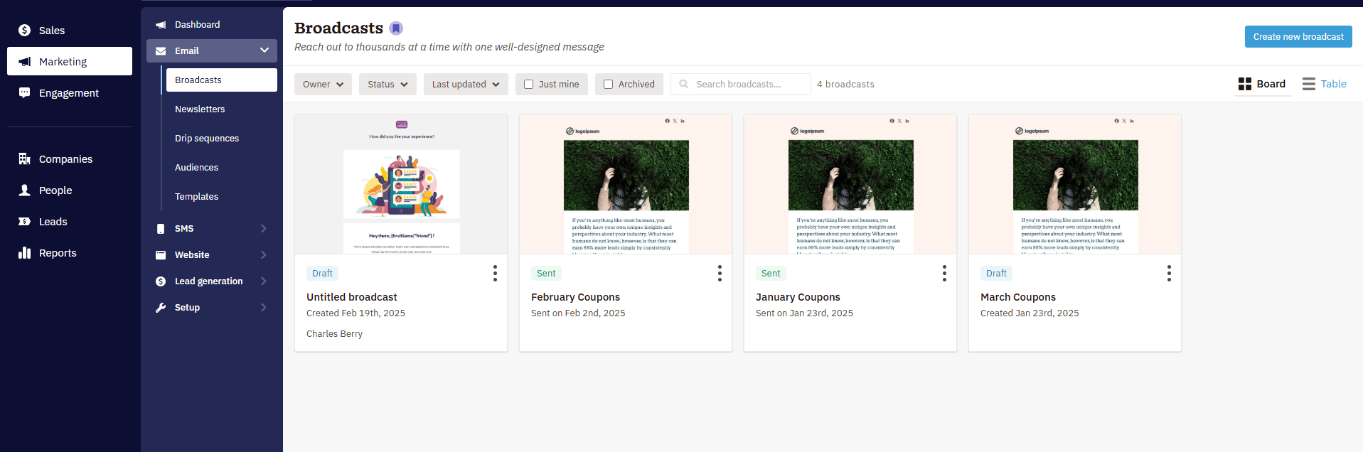 Updated Nutshell marketing dasbboard