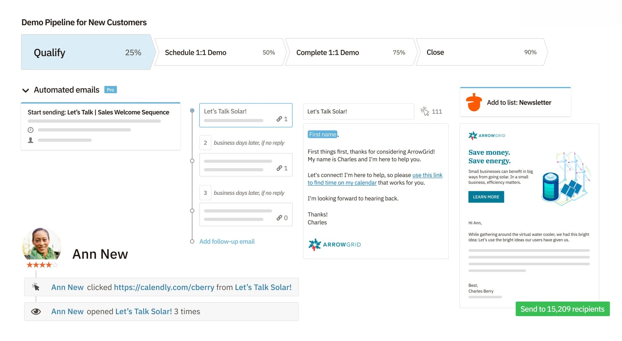 demo pipeline with automated email marketing for new customers