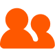 a couple of orange people standing next to each other on a white background