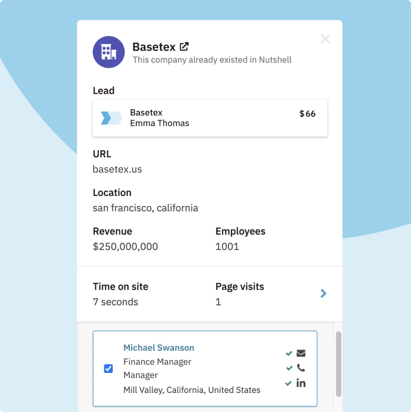 Add Website Visitors to Nutshell