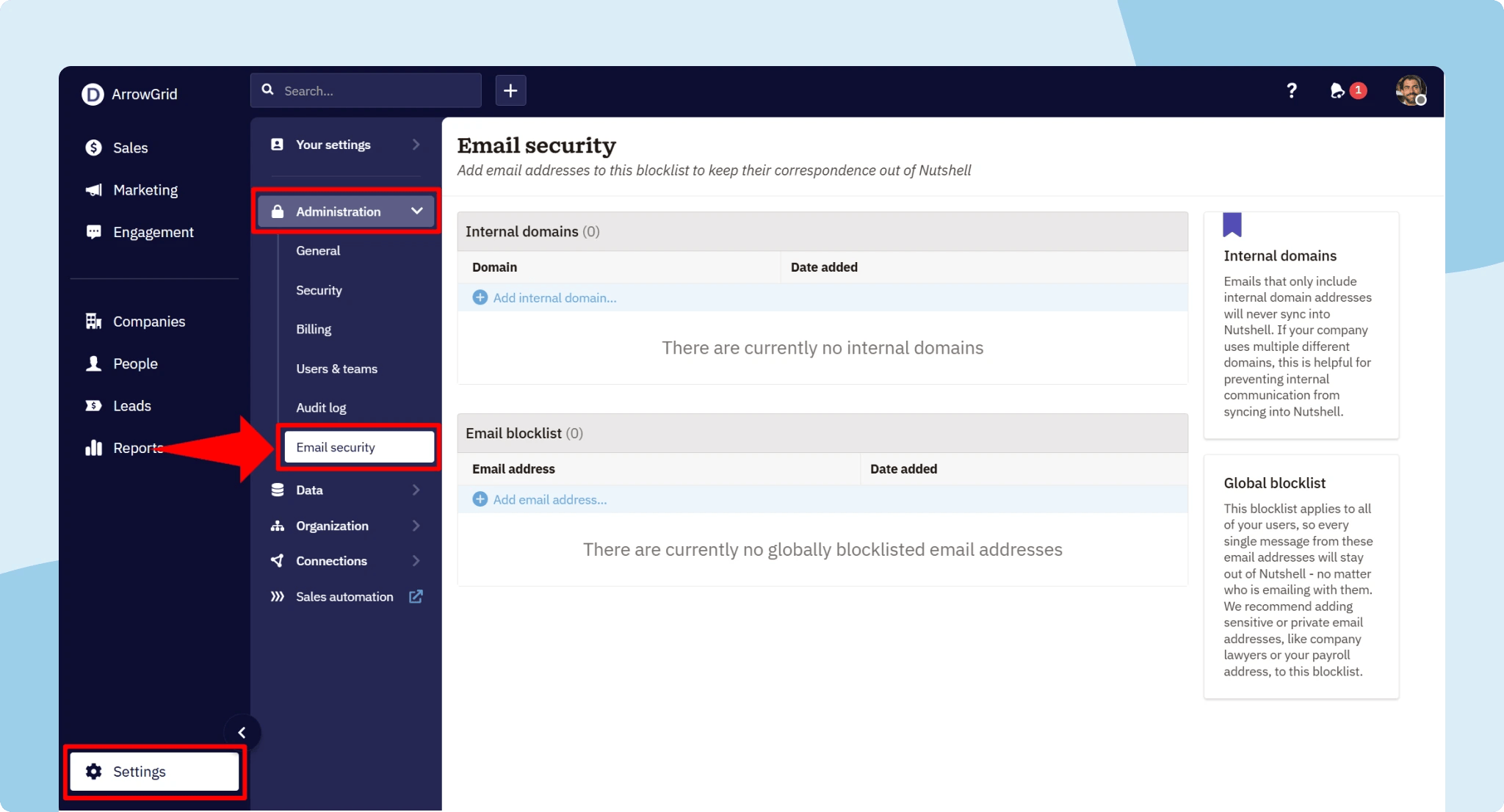 CRM Email Security and Privacy Settings
