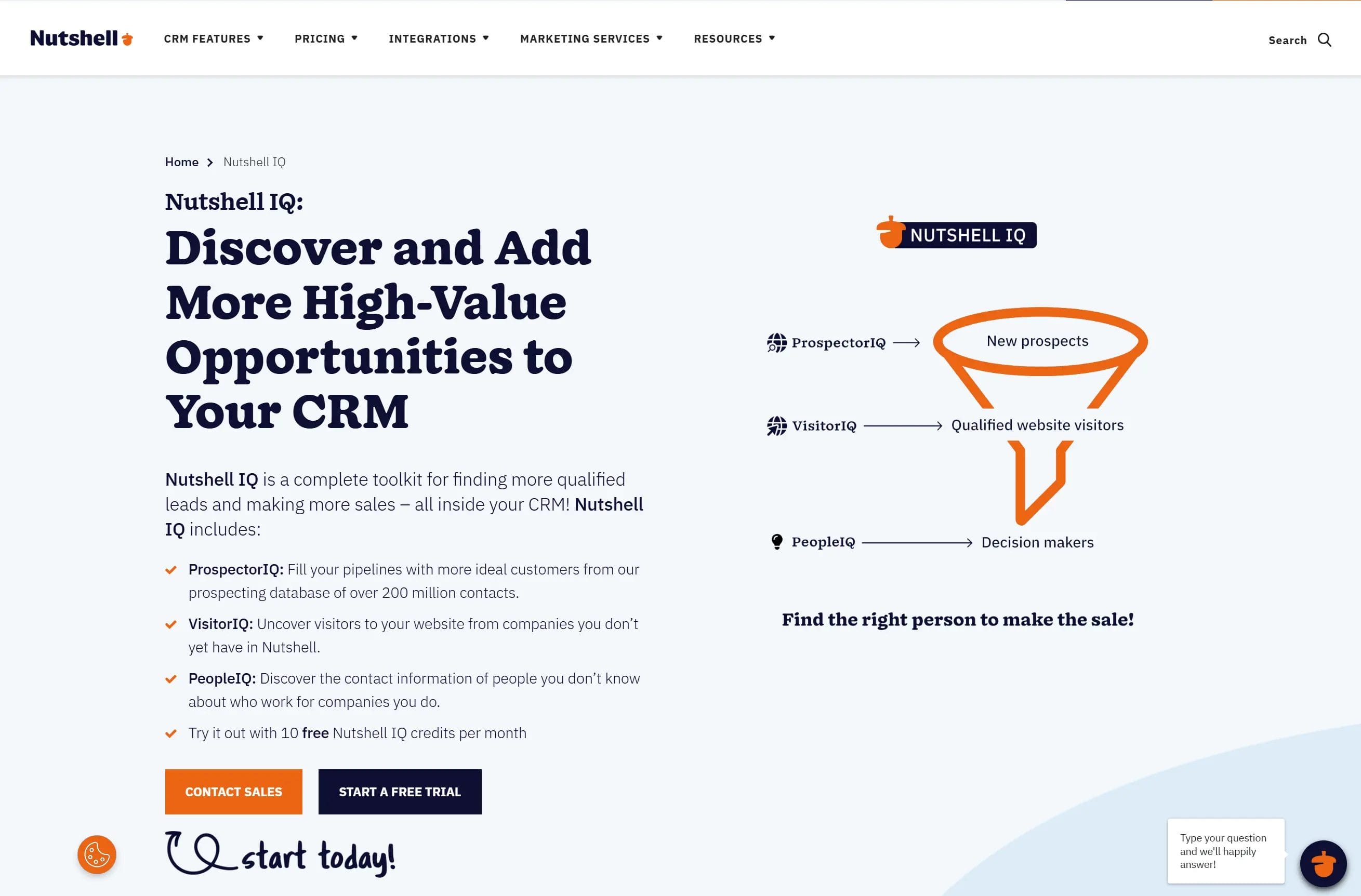 Updated screenshot of the masthead on the Nutshell IQ web page