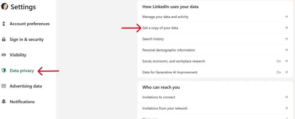 linkedin data privacy setting options
