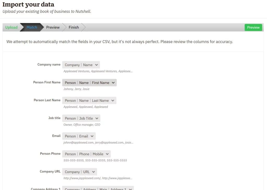 match data in nutshell after uploading