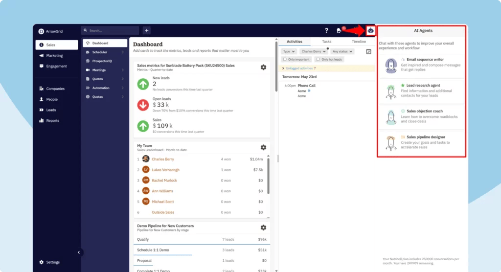 Nutshell's AI Agents - Built-In AI Agents To Increase Sales Task Efficiency