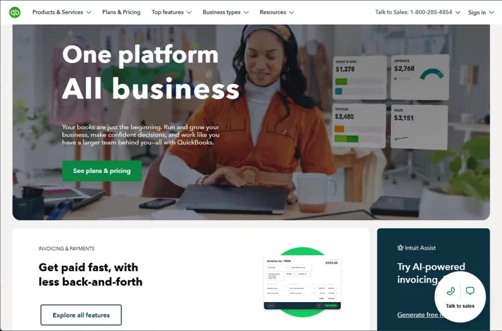 homepage of quickbooks invoice generator