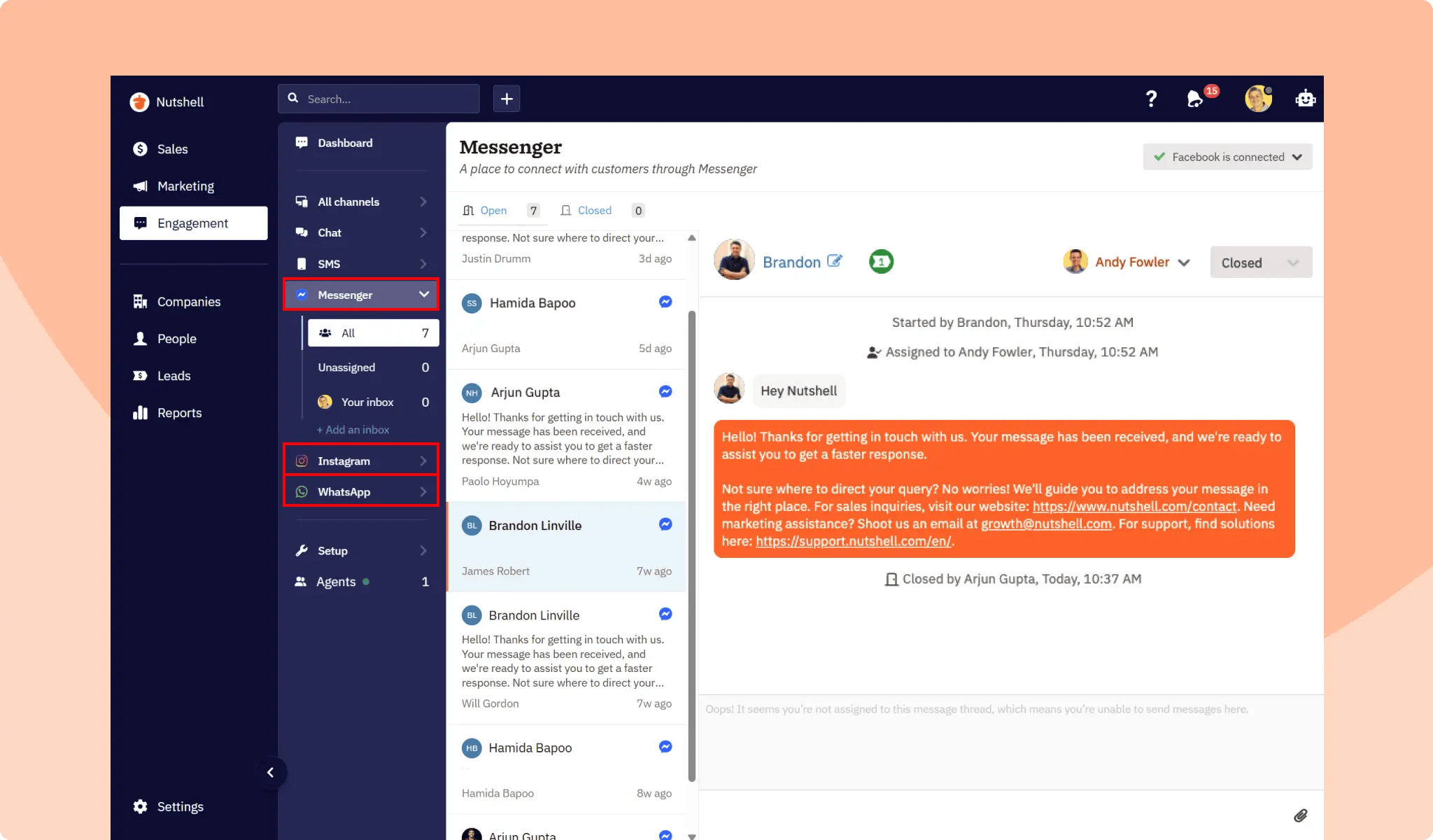 WhatsApp, Facebook Messenger, Instagram - Message leads in your CRM