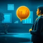 A sales manager with suit case has a bubble near the head and thinking of metrics to track