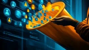 A person is holding a big magnet and the magnet is attracting other people representing leads