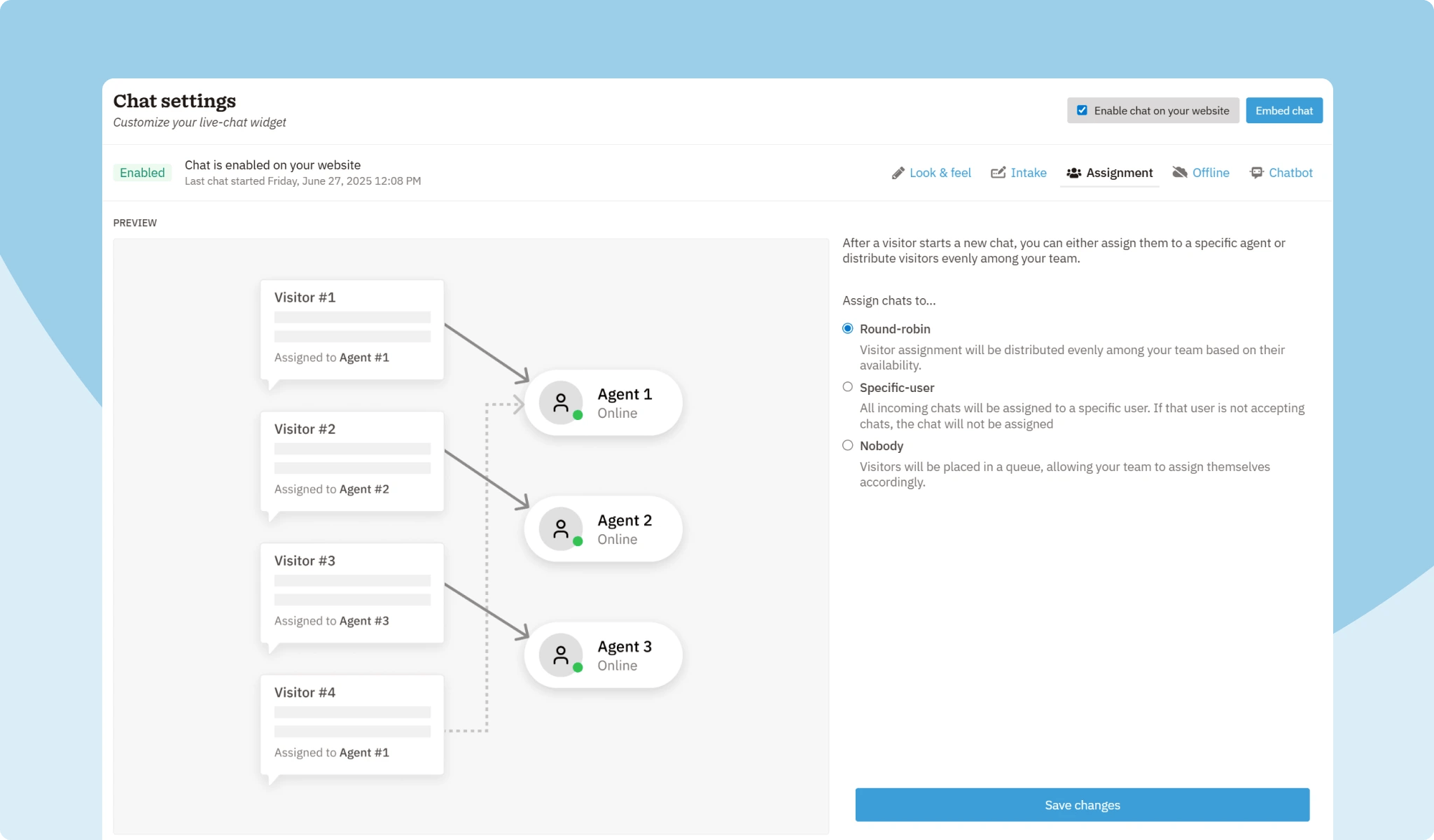 Manage chat assignments and team availability