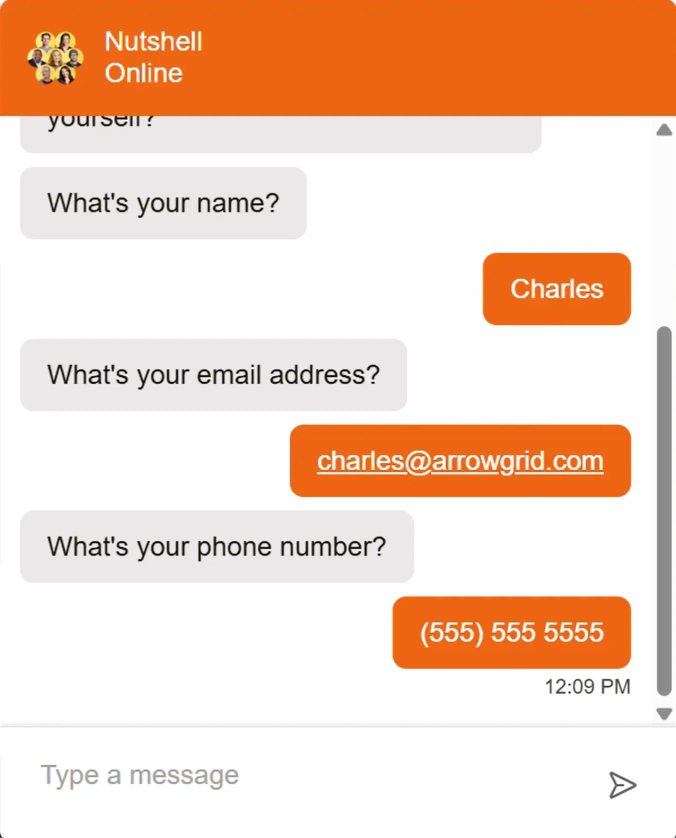 On site conversational web chat example