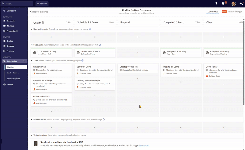 Adding a closed lead follow-up pipeline automation in Nutshell
