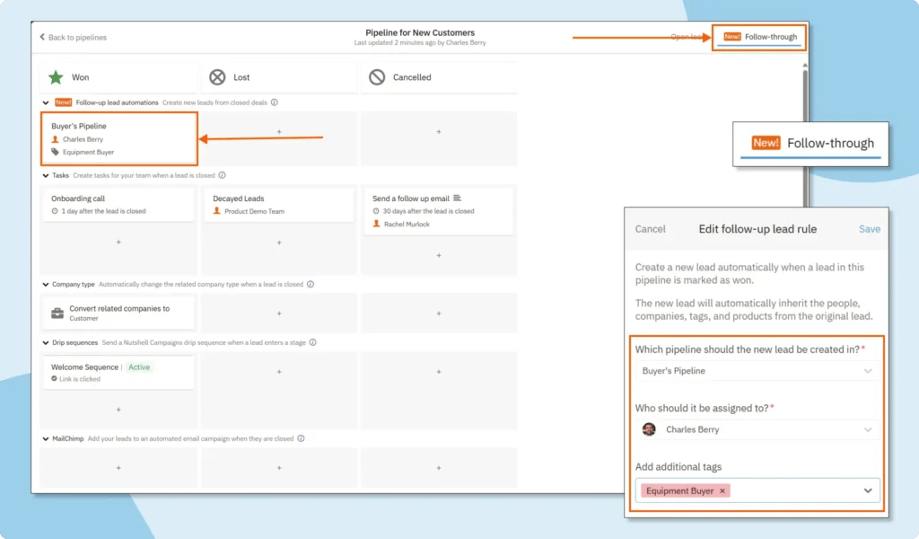 CRM Closed Lead Follow-up Pipeline Automation in Nutshell