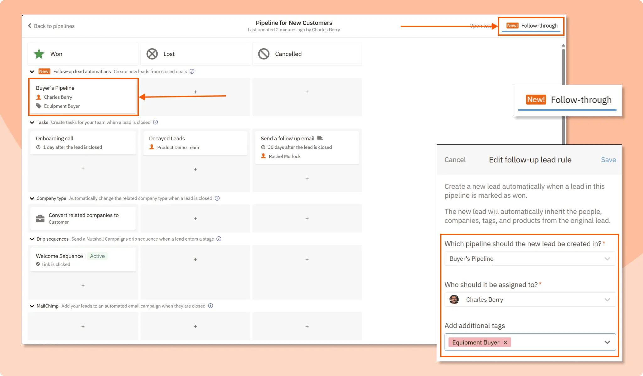 CRM Closed Lead Follow-up Pipeline Automation in Nutshell
