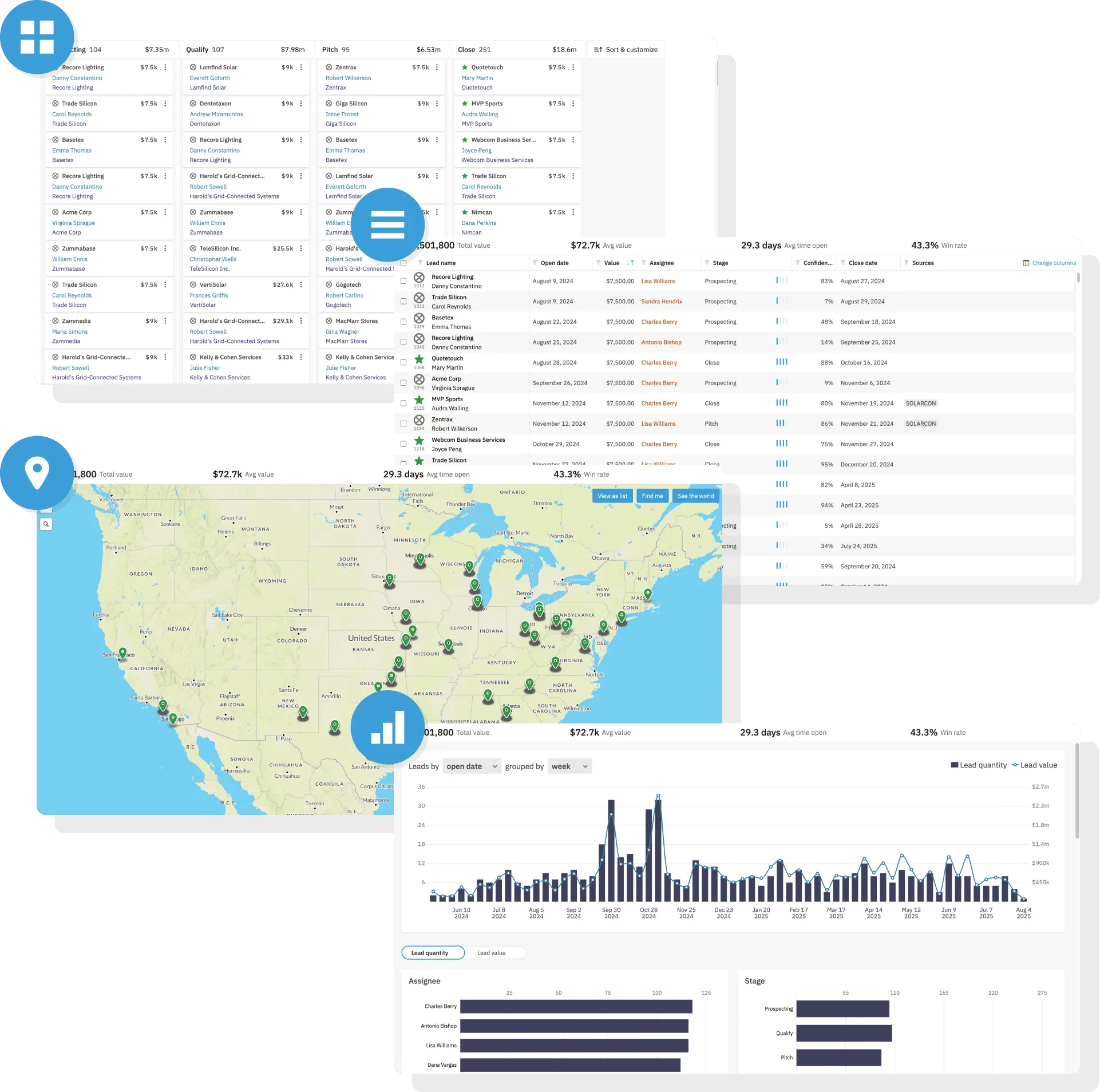 CRM Lead Management - List, Board, Chart, and Map Views