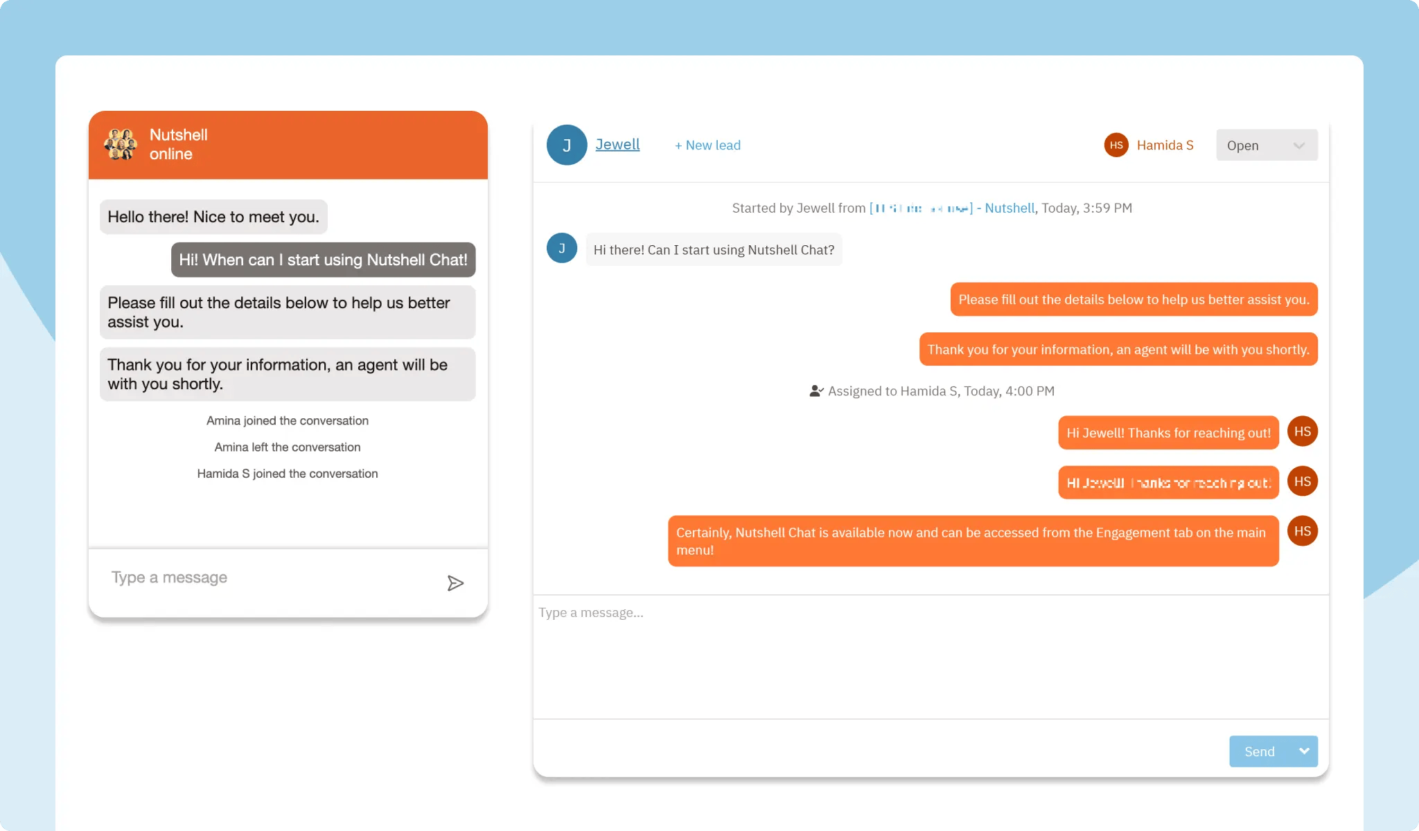 Opt for live Web Chat with Nutshell Chat
