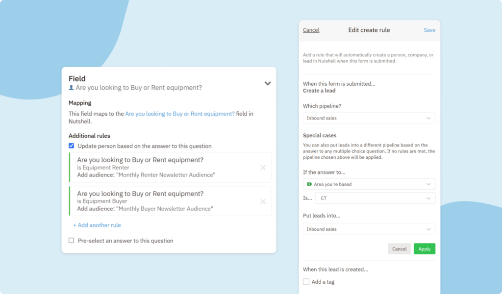 A screenshot of Nutshell's pipeline builder workflow automation.