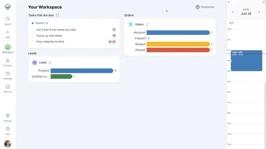 LACRM dashboard screenshot, showcasing one of the best simple CRMs