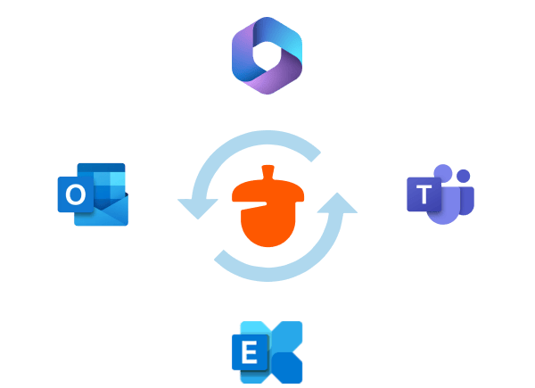 Nutshell logo surrounded by Microsoft 365 logos for Teams, Outlook, and Exchange