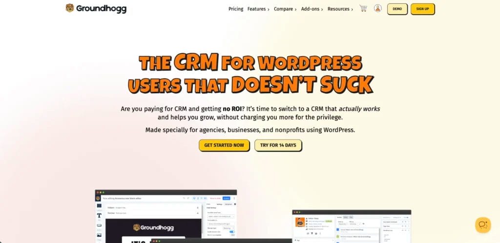 Homepage for Groundhogg, a CRM for WordPress