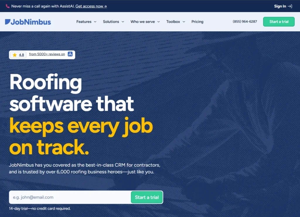 jobnimbus homepage screen