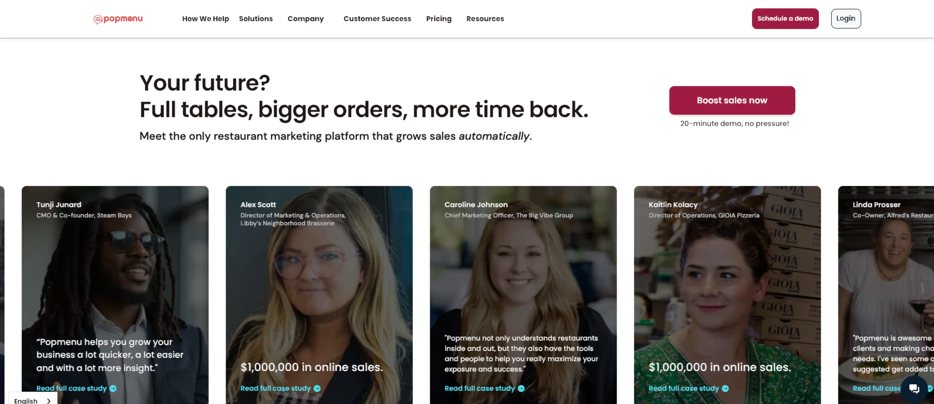 Homepage of PopMenu, a CRM for restaurants