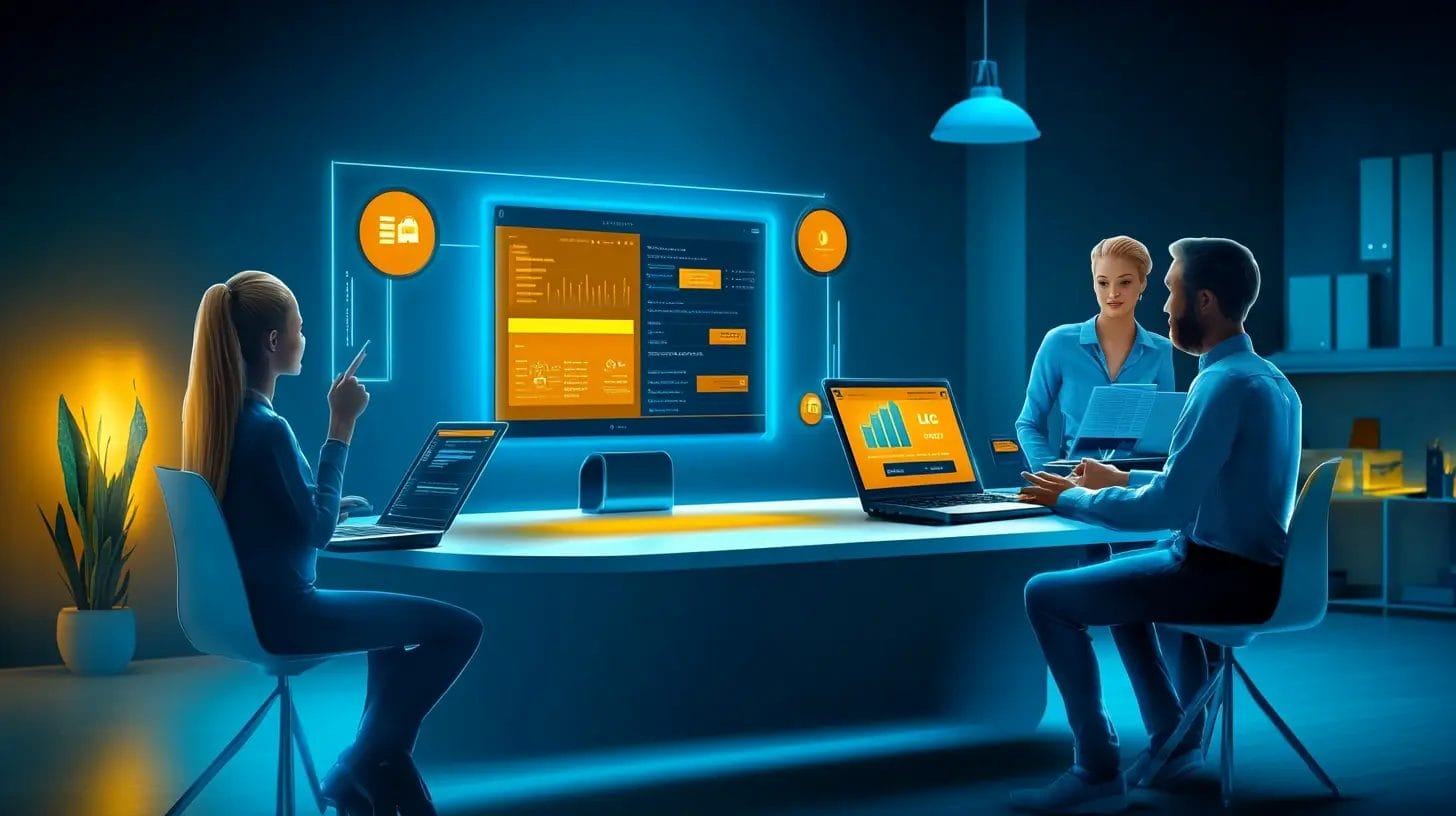 A diverse small business team collaborating around a laptop displaying a customer relationship management dashboard