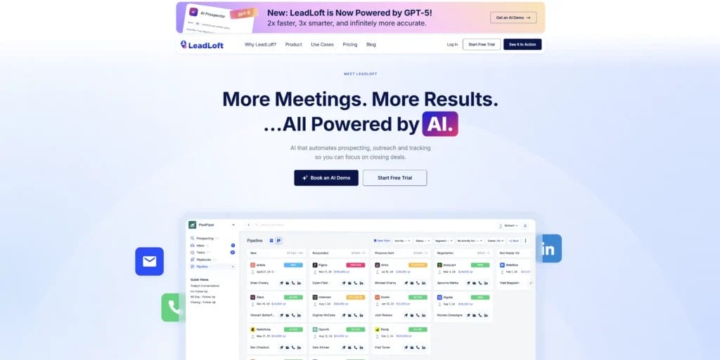 a screenshot of the LeadLoft CRM homepage
