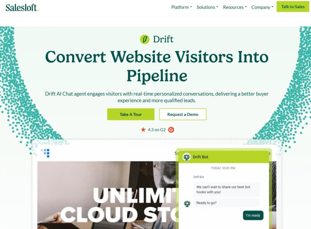 Salesloft Drift homepage