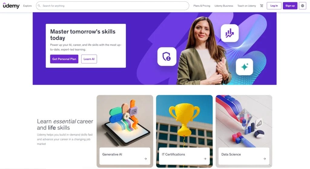 A screenshot of Udemy's homepage