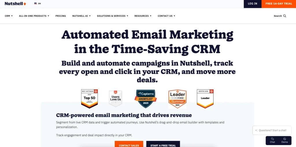 The Nutshell page for email marketing software