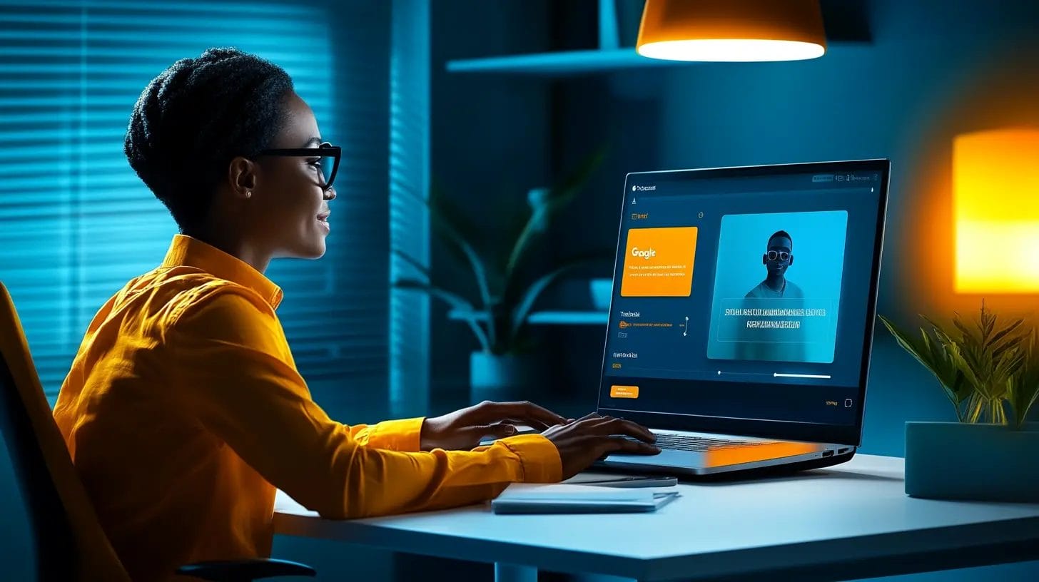 Professional sales rep engaged in a Google Meet video call, demonstrating best practices for video selling with organized preparation visible