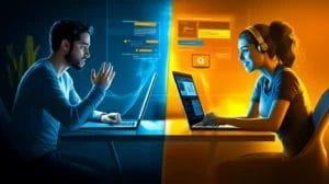 Business professional comparing poor CRM support experience with excellent responsive vendor support