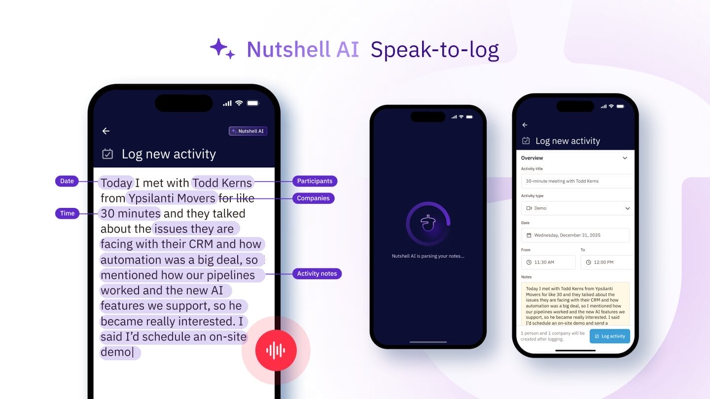 A screenshot of Nutshell's new AI-powered mobile activity logging capability.